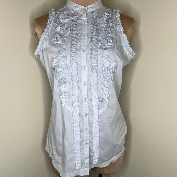 Natalie by Natalie Abecassis Tops - Natalie Abecassis Top Medium Womens Button Up Poplin Floral Sleeveless Preppy